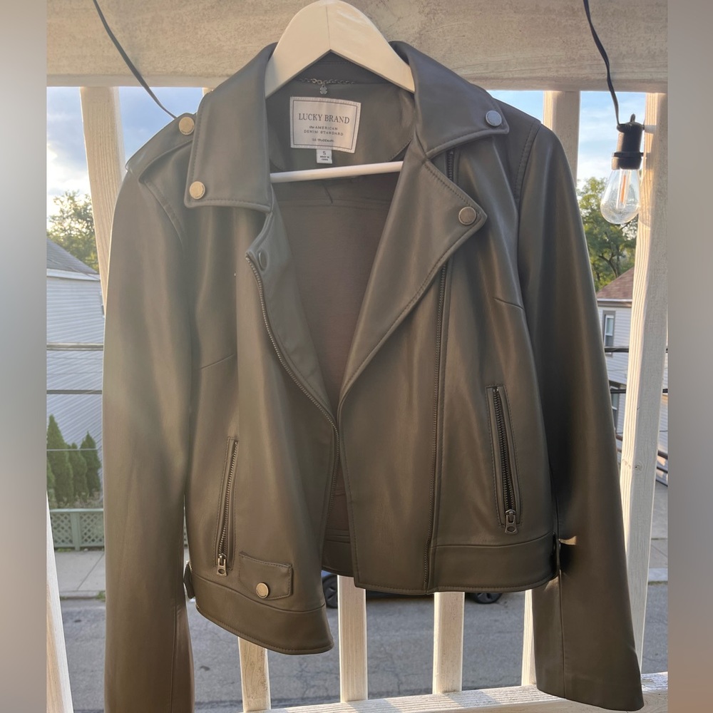 Light Gray S Lucky Brand Moto Leather Jacket